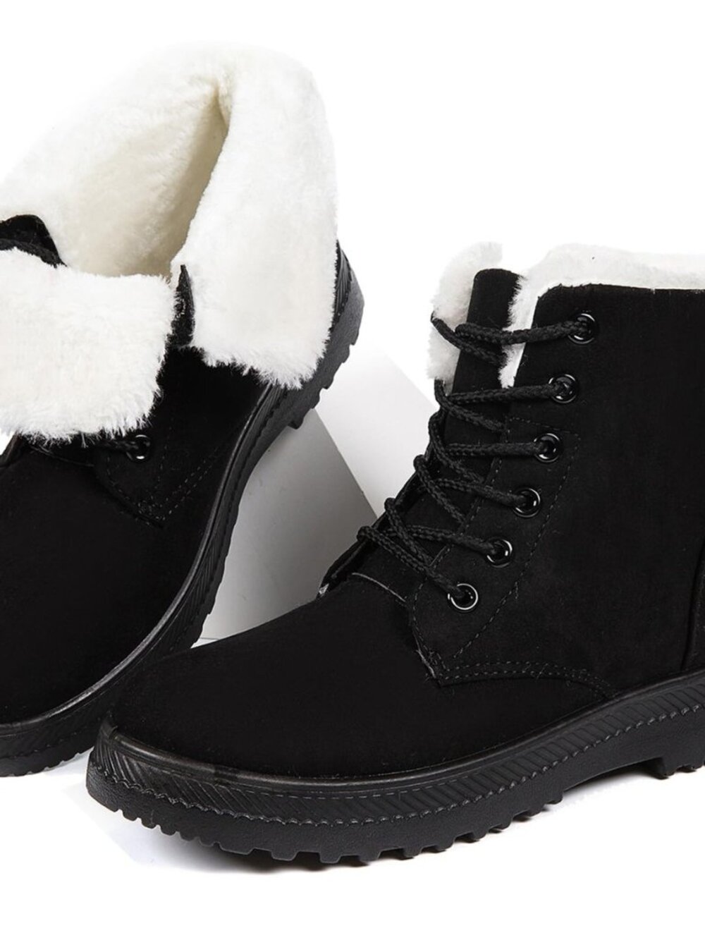 Winter Snow Boots for Women,Warm Fur Lined Ankle Boots Comfortable Suede Lace Up